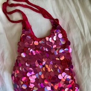 Fun handmade pink mesh sequined bag